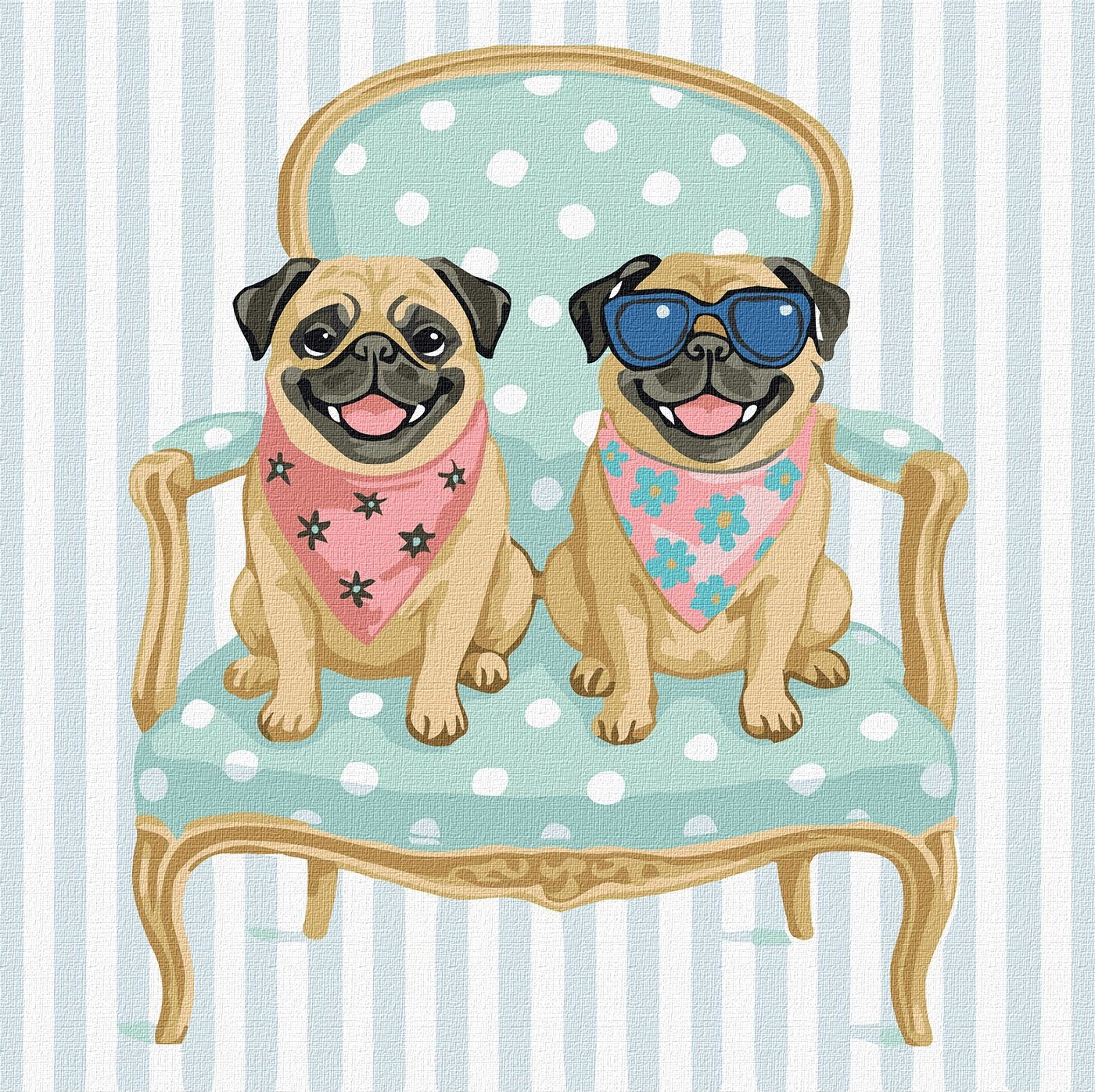 Painting by numbers "Ideyka" /KHO6782/ "Pugs" 40x40 cm