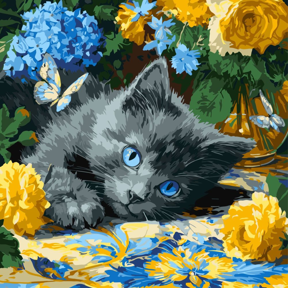 Painting by numbers "Ideyka" /KHO6795/ "Blue-eyed cat" 40x40 cm