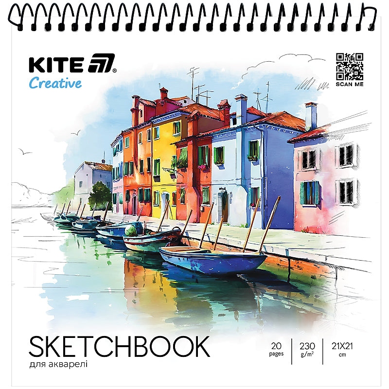 Watercolor album 21*21/20 sheets. "Kite" /K-1285/ 230g/m2, on a Kite Creative spiral