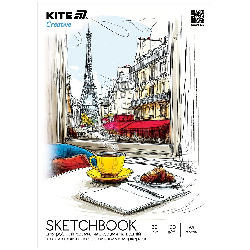 Sketchbook A4/30 sheets. "Kite" /K-1281/ for markers 160g/m2, Kite Creative
