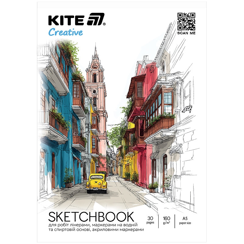Sketchbook A5/30 sheets. "Kite" /K-1280/ for markers 160g/m2, Kite Creative