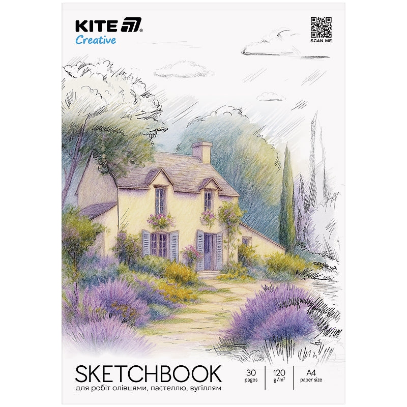 Sketchbook A4/30 sheets. "Kite" /K-1278/ for works with pencils 120g/m2, Kite Creative
