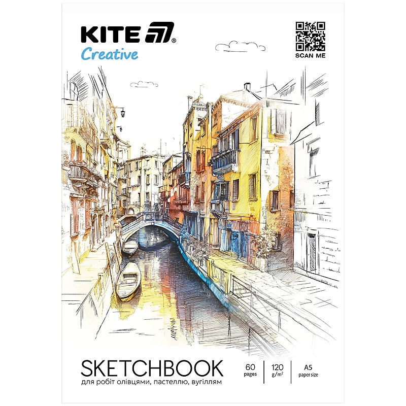 Sketchbook A5/30 sheets. "Kite" /K-1277/ for works with pencils 120g/m2, Kite Creative