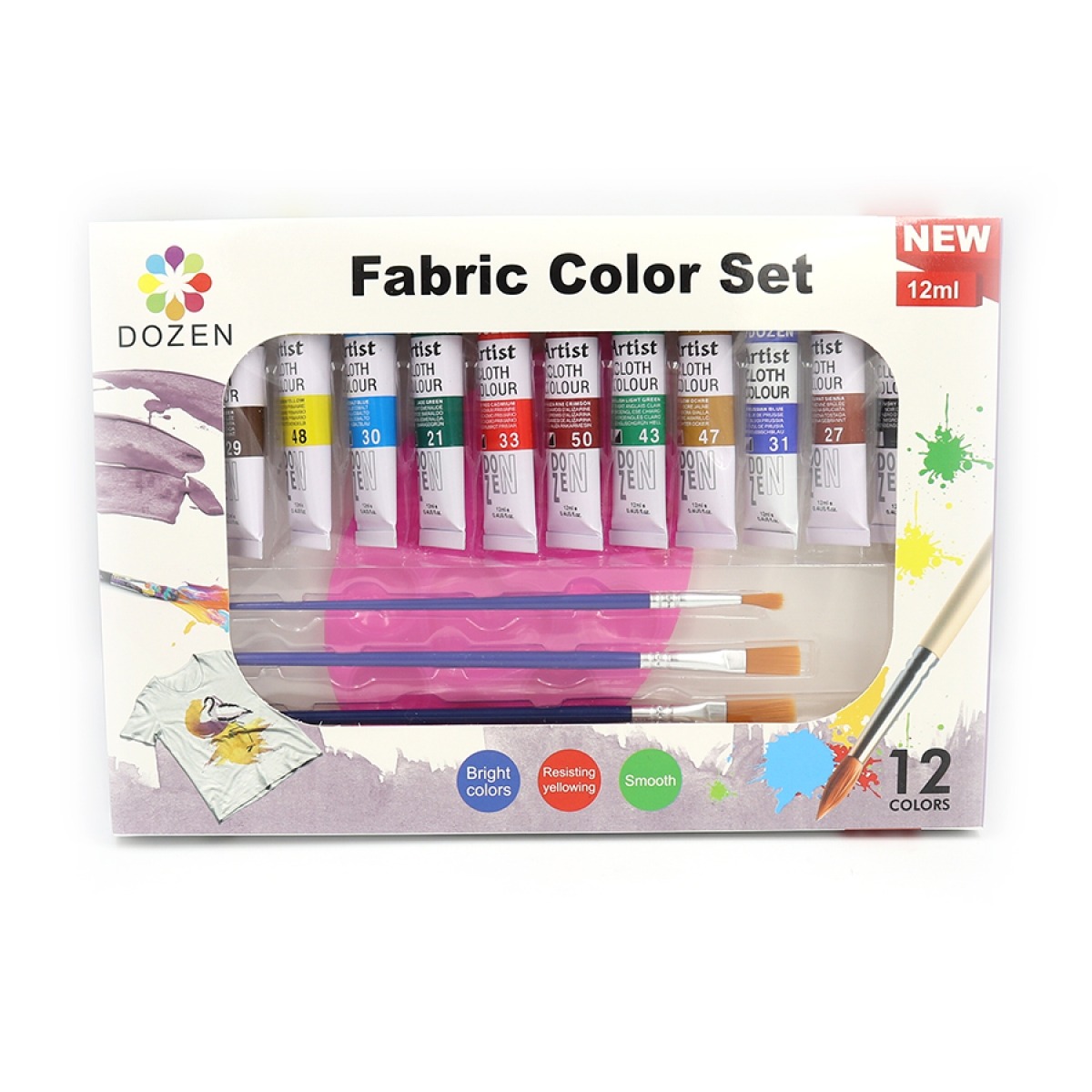 Set of paints for fabric "Dozen" /DSCN0680/ 12ml*12 pcs. with a brush (1/12)
