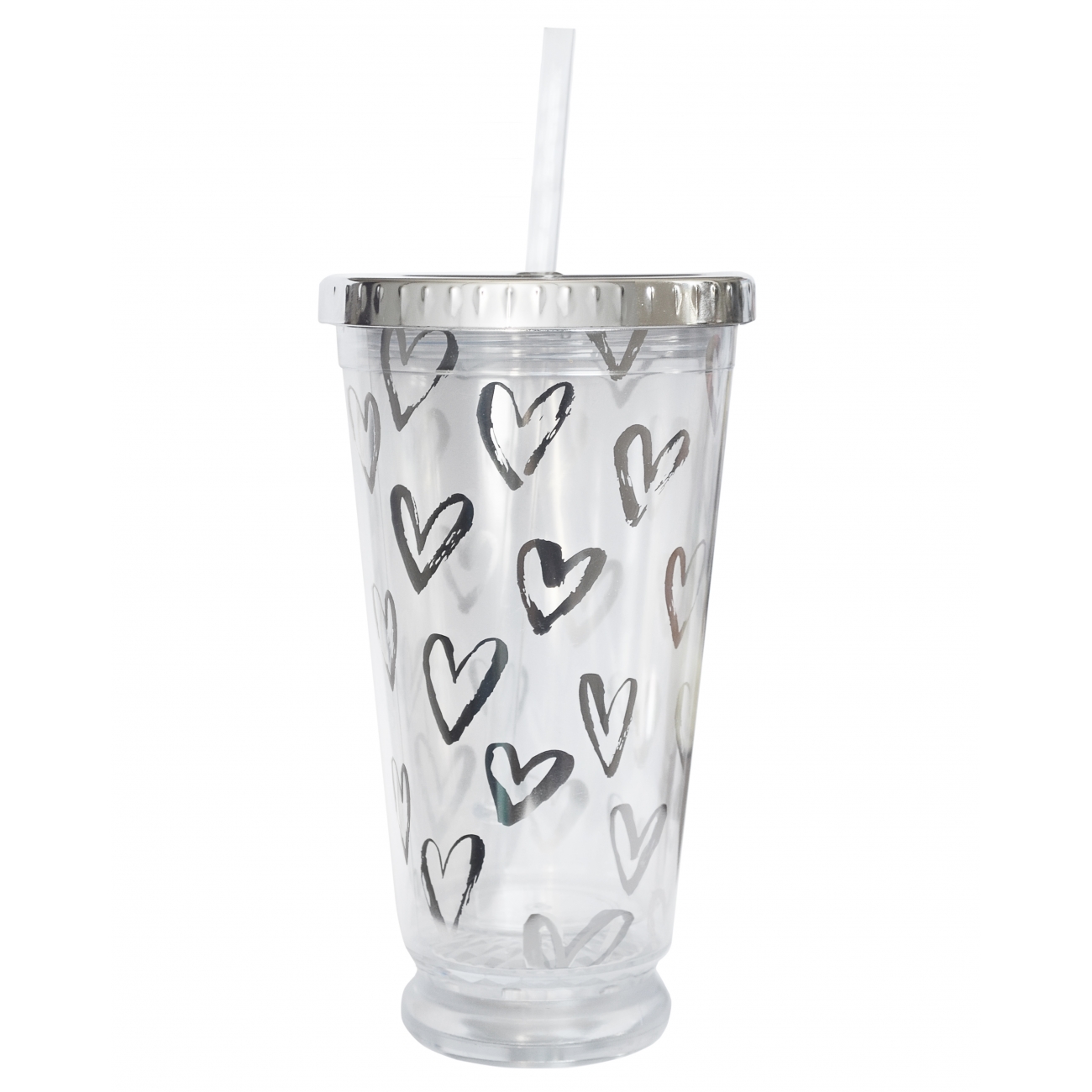 Glass (Tumbler) with illumination "YES" /707045/ "Hearts" 490 ml, foil, with a tube (1/24)