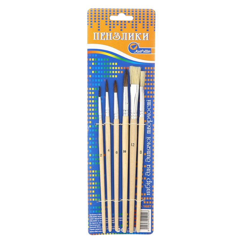 Set of brushes "JO" /DSCN1687/ 6 pcs ponies (No. 2,4,6,10) + bristles (No. 8,12) (1/24)