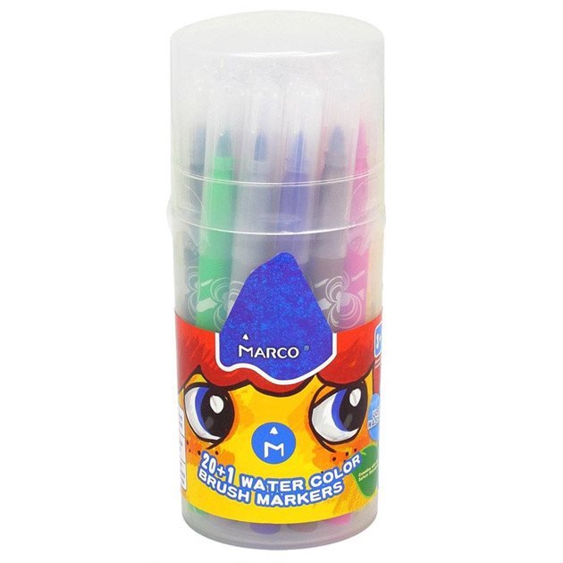 Felt-tip pen brush "Marco Super Washable" 21 pcs. /1633-21PD/ in a plastic jar (1/4/48)