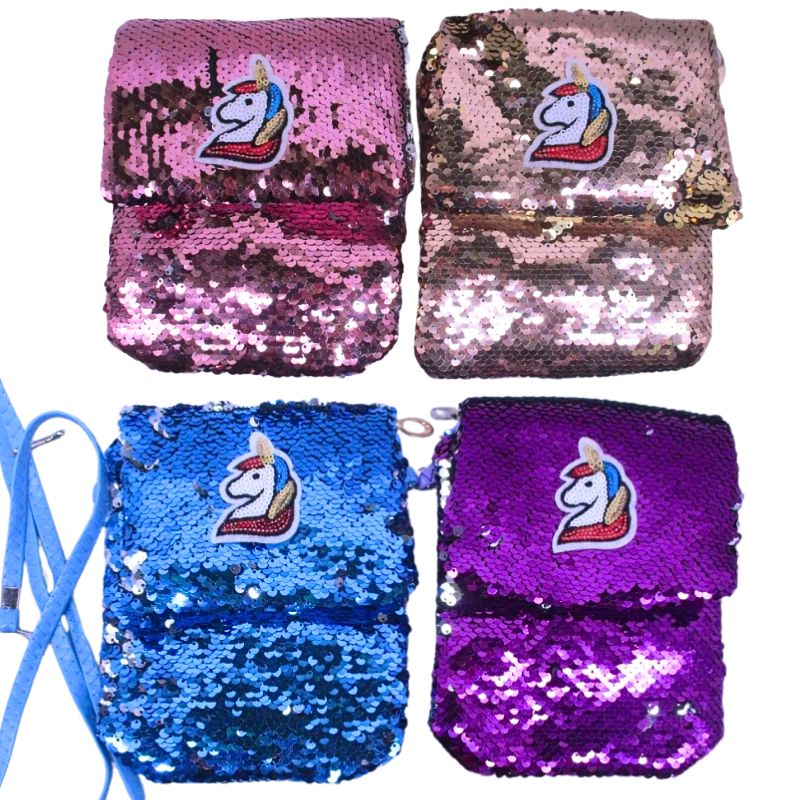 Children's handbag /530/ leather/leatherette "Unicorn" with sequins 20*17cm, 4 col.  (1/12/120)