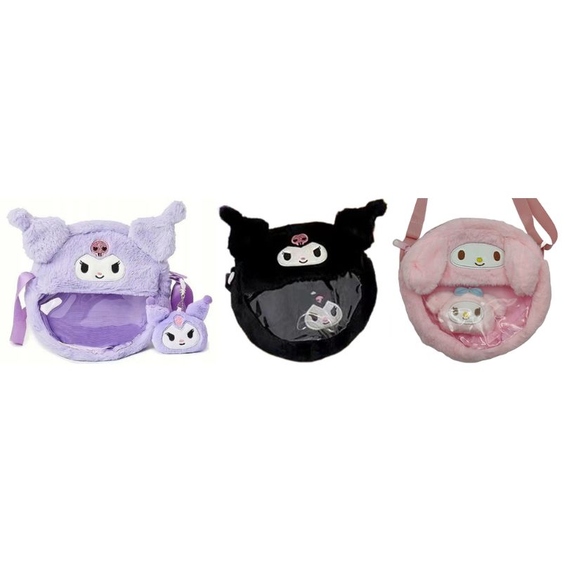 Fur handbag /2693-2/ "Kuromi Bunny, Melody" with a transparent pocket 18cm (1/4)