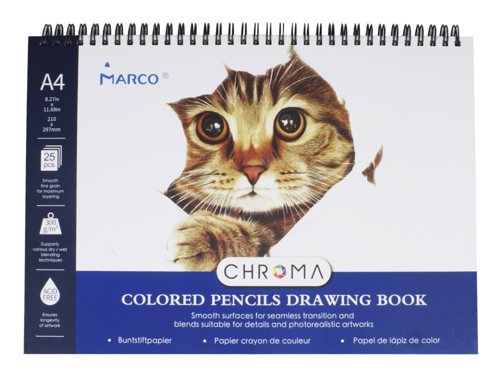 Sketchbook A4/25 sheets. "MARCO" /1073-25CBP (A4) for colored pencils on a spiral 300g/m2 (1/20)
