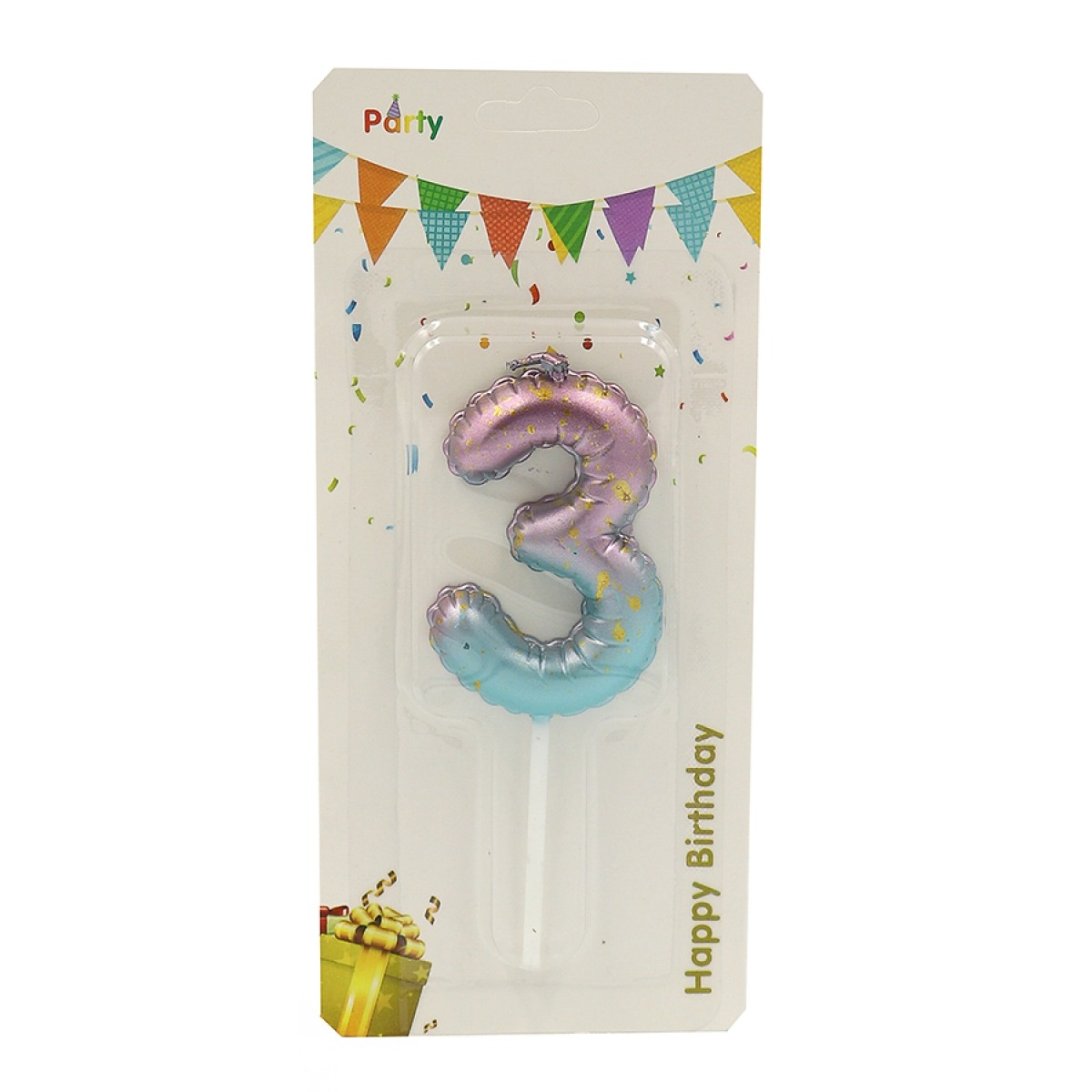 Cake candle "JO" /DSCN9388-3/ "Number-3", height 6cm, blister (1/50)