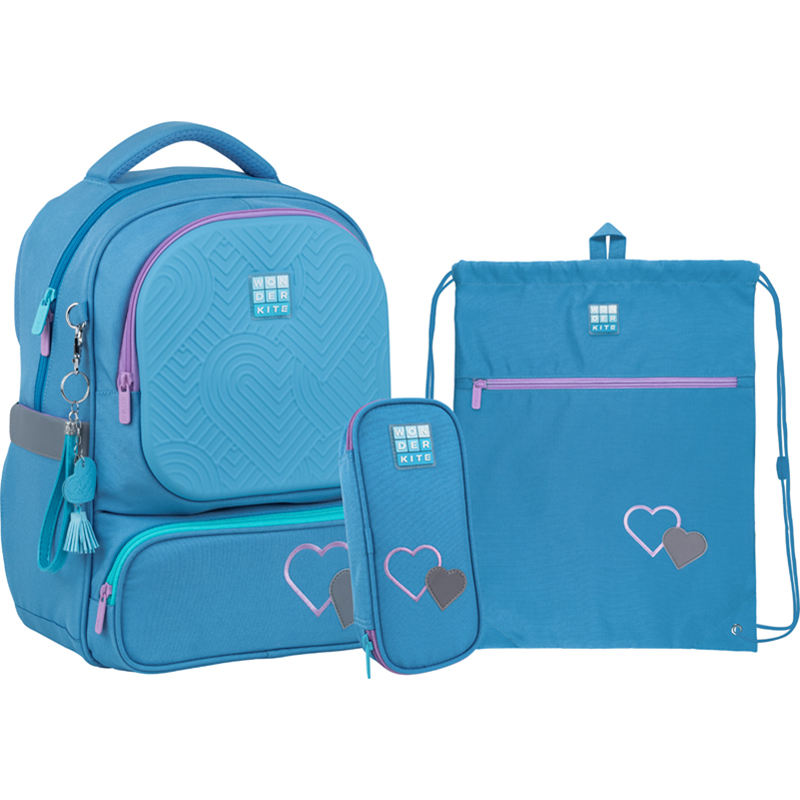 Set "Kite" /SET_WK22-728M-1/ backpack + pencil case + bag d/shoes Wonder Kite blue (62423) (1/6)