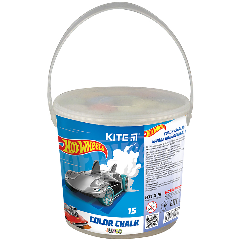 Colored chalk 15 pcs. "Kite" /HW24-074/ Jumbo, "Hot Wheels" bucket (1/24)