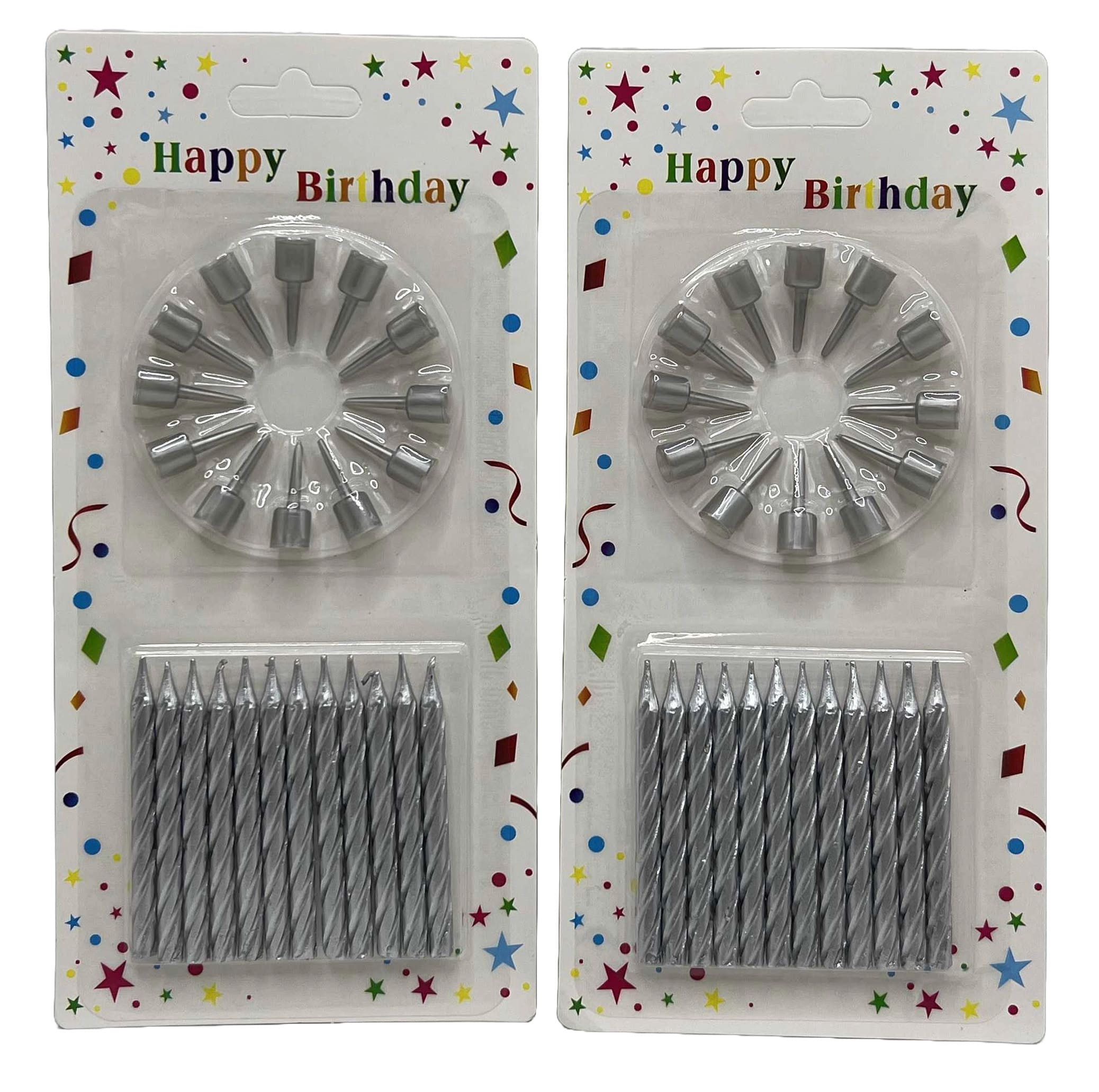 Cake candle /8493-2/ 12 pcs. with stands 5.5 cm silver (1/24)