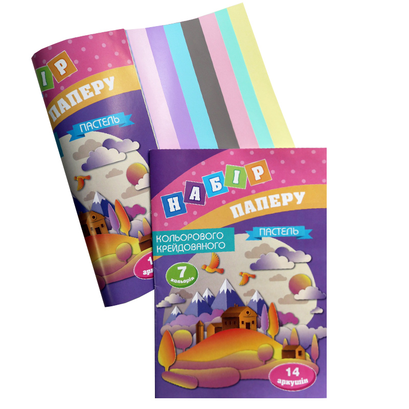 Color paper DOUBLE-SIDED A4/14 sheets. "Backpack" /UP-75/ "PASTEL" 7 pcs. chalk., bracket (20)