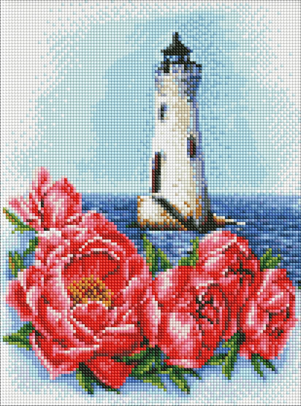 Diamond mosaic "Ideyka" /AMO7552/ "Lighthouse with peonies" 30*40cm