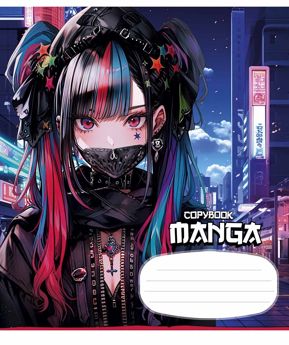 Student's notebook "Schoolboy" 18 sheets # /3323K/ "Manga style" glitter (girl) (25/250)