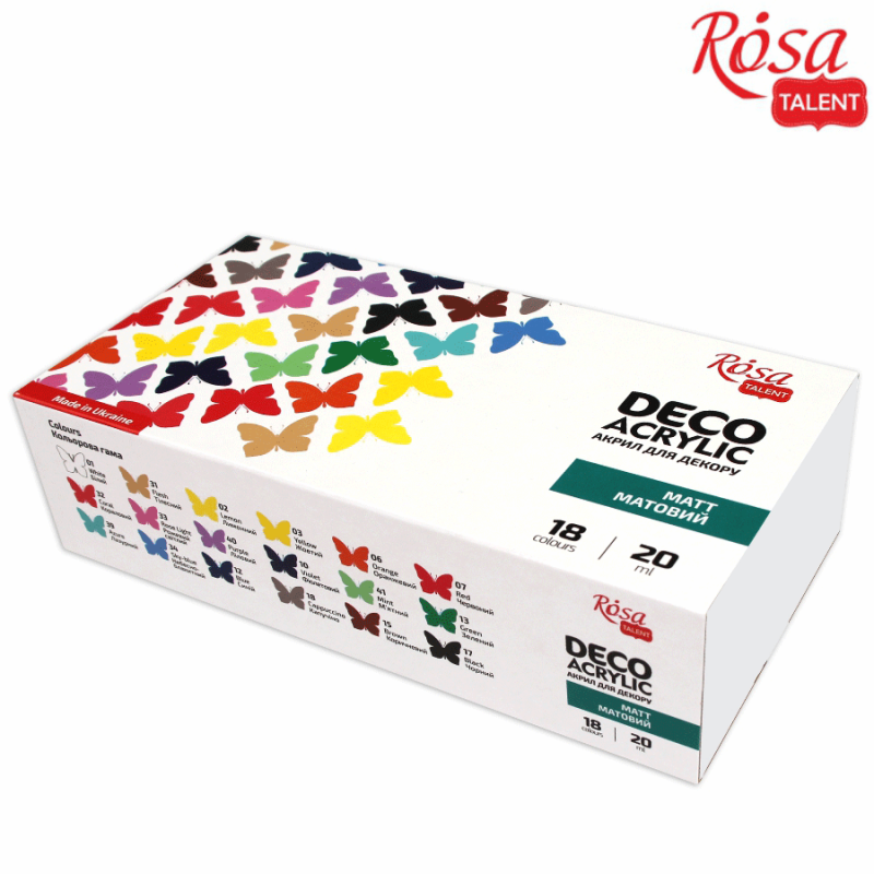 Set of acrylic paints "ROSA TALENT" /956/ matte, 18 colors*20 ml, (1/8)