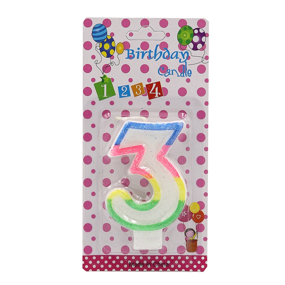 Cake candle "JO" /DSCN9395-3/ "Number-3", height 6cm, blister (1/12/600)