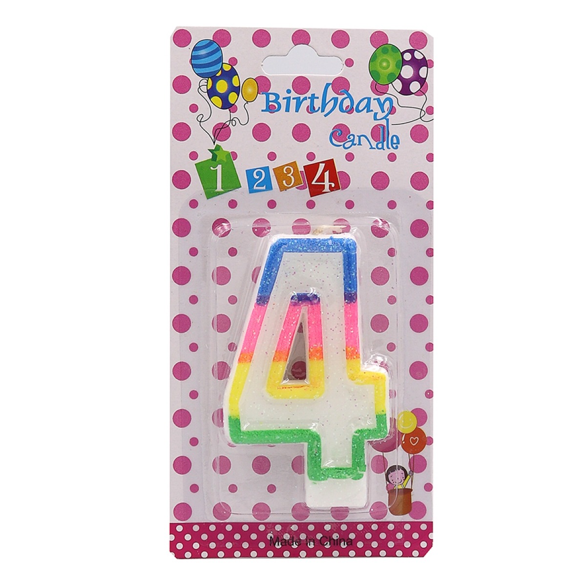 Cake candle "JO" /DSCN9395-4/ "Number-4", height 6cm, blister (1/12/600)