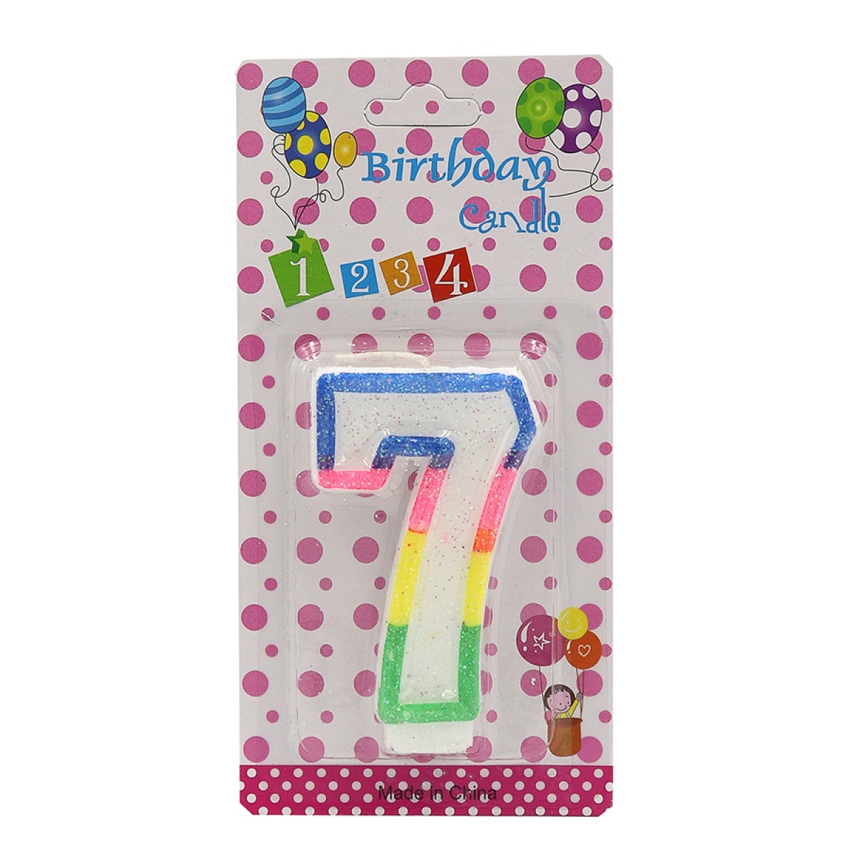 Cake candle "JO" /DSCN9395-7/ "Number-7", height 6cm, blister (1/12/600)