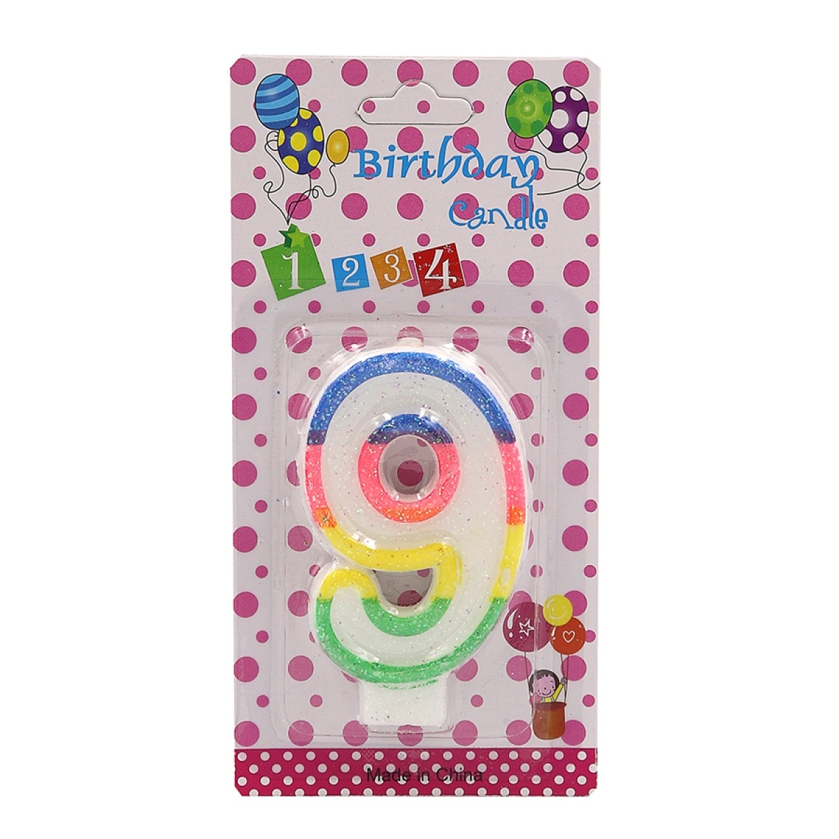 Cake candle "JO" /DSCN9395-9/ "Number-9", height 6cm, blister (1/12/600)