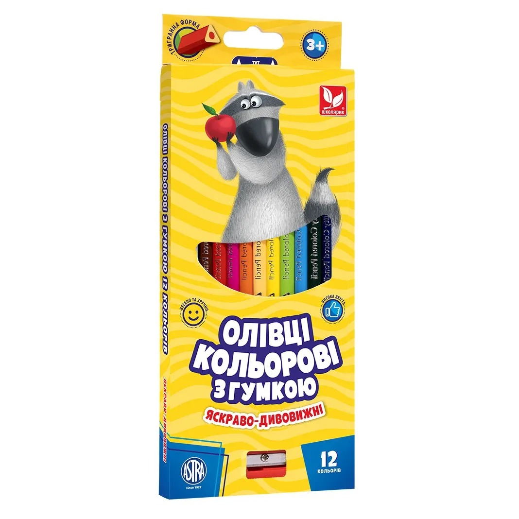Colored pencils "Schoolboy" 12 pcs. /312119001-UA/ three-sided with elastic, chinka (1/12)