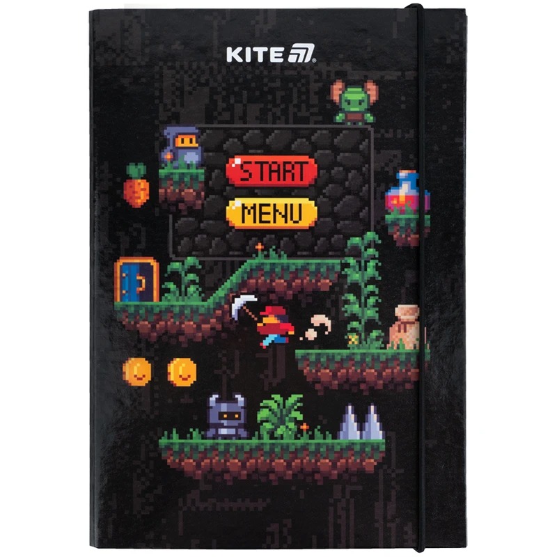Folder for notebooks "Kite" /K25-210-2/ B5 on elastic cardboard, Pixel Game (1/10)