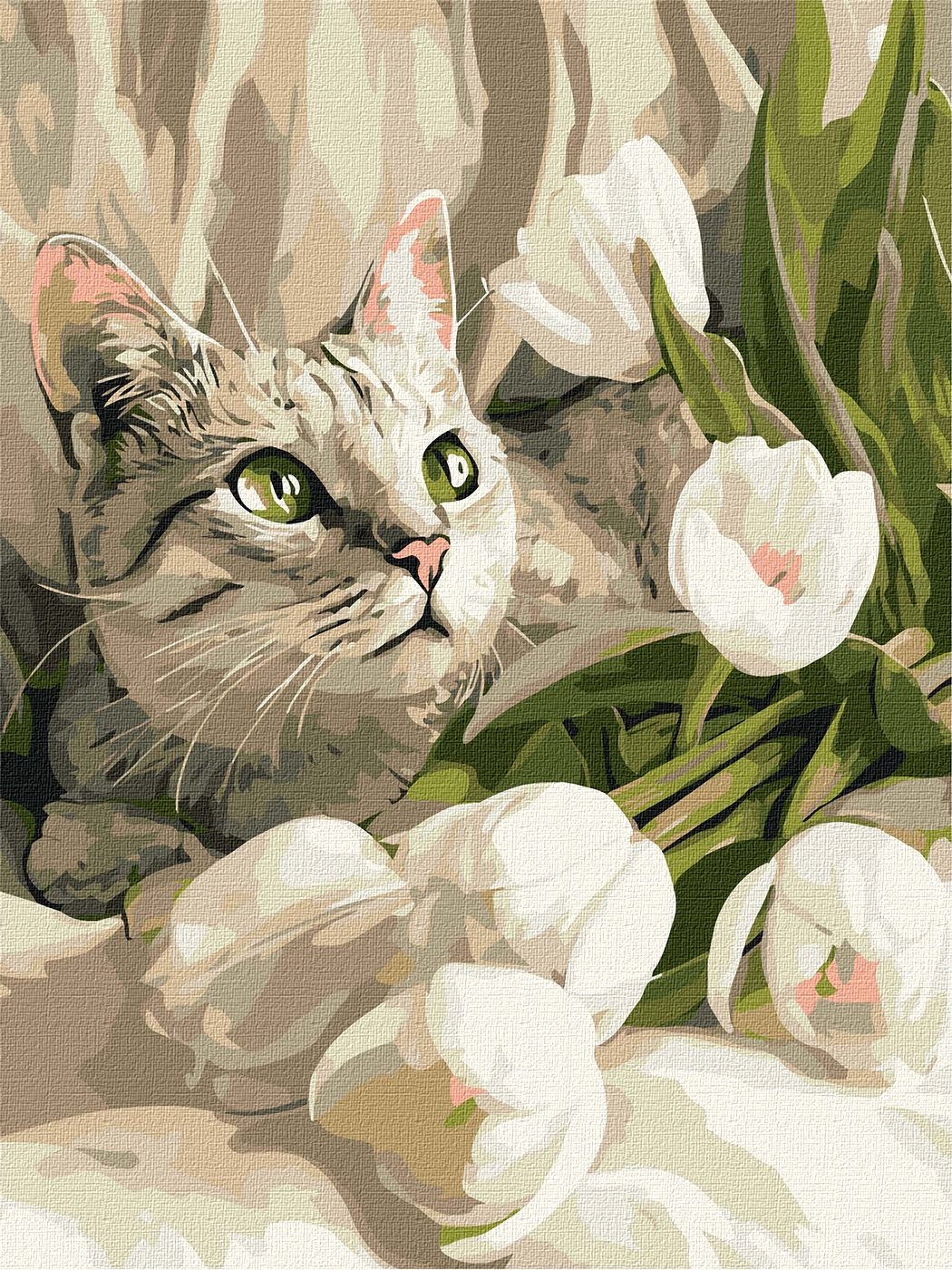 Paint by number "Ideyka" /KHO6891/ "Green-eyed cat with tulips" 30*40cm