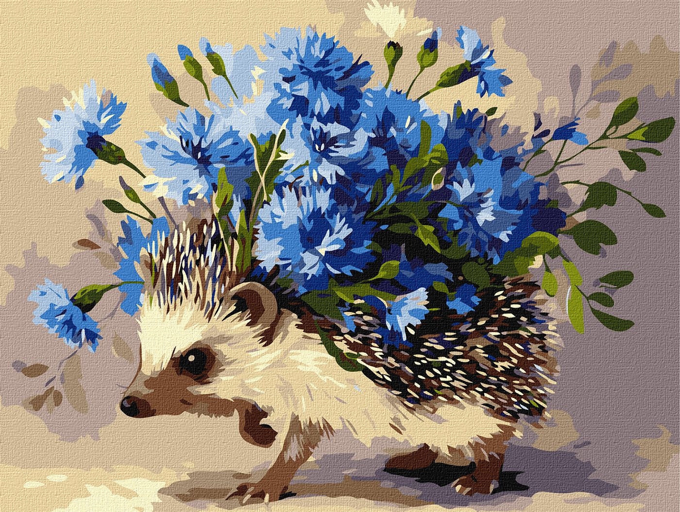 Picture by numbers "Ideyka" /KHO6892/ "Hedgehog and flowers" 30*40 cm