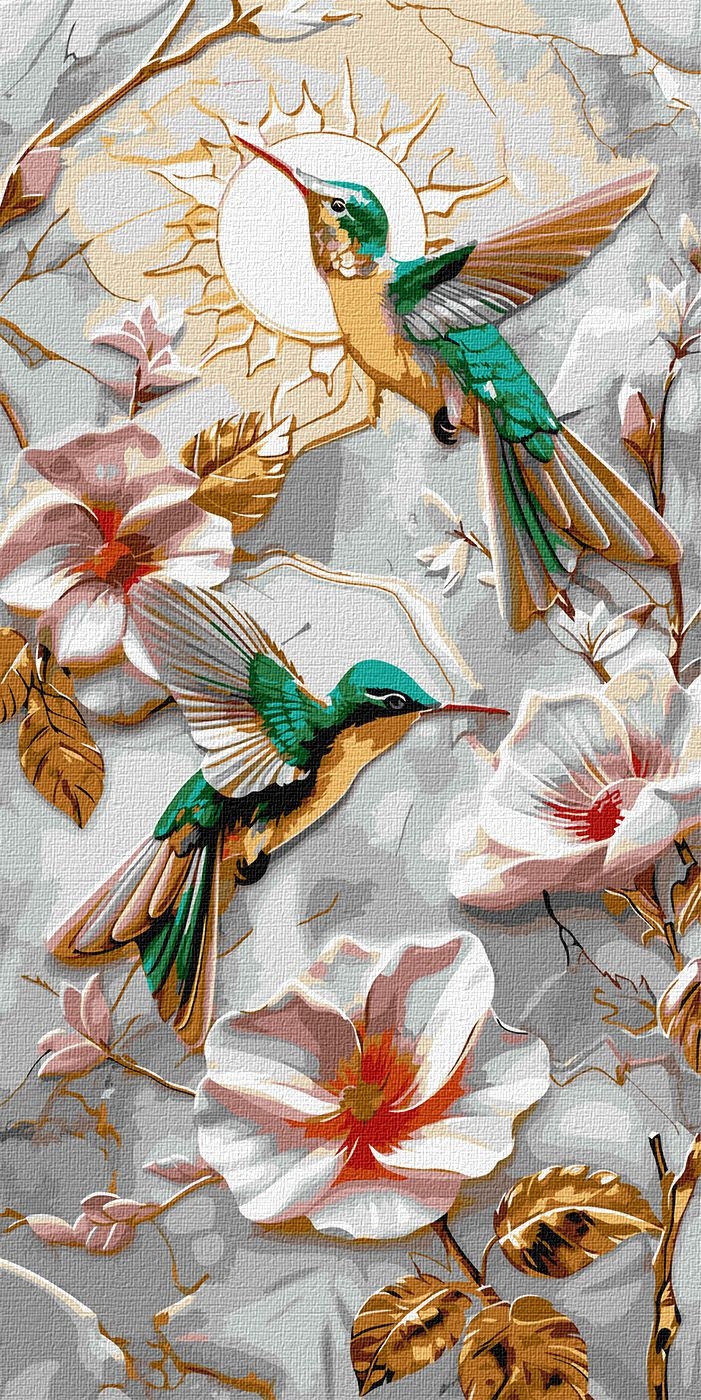 Picture by number "Ideyka" /KHO6935/ "Turquoise hummingbirds with metallic extra paints" 40*80 cm
