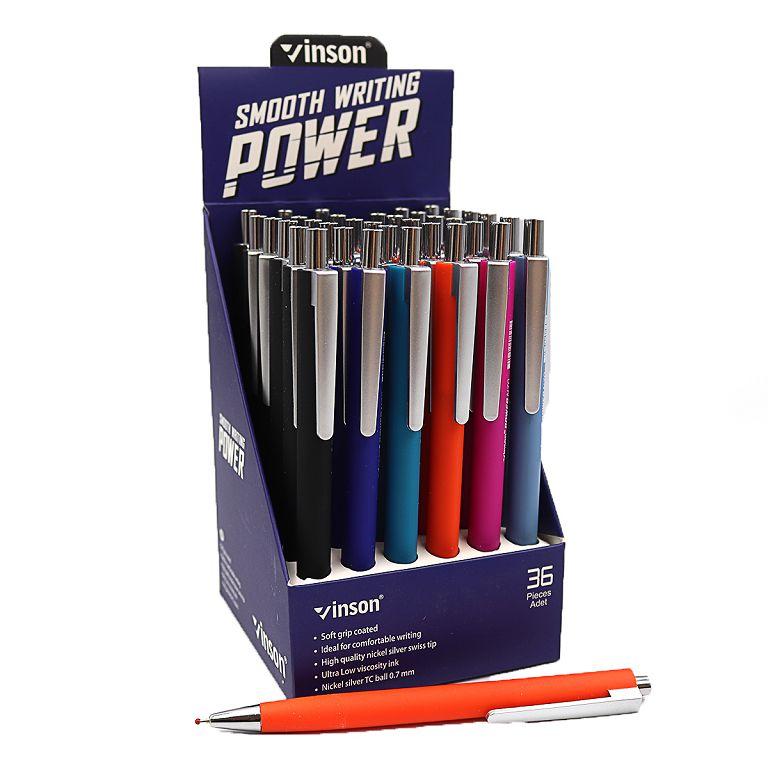 Automatic oil pen "Vinson" /N70/ "Power" 0.7mm, blue, soft touch, mix (36/1440)