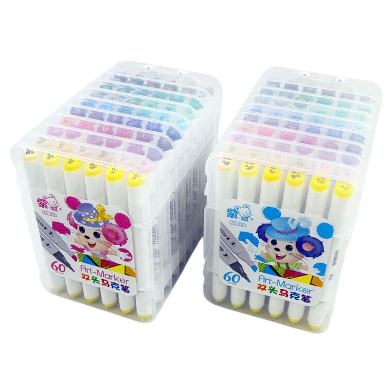 Set of sketch markers /218-60/ "Mouse" 60 pcs. round/bevel tip trick, ply body pack with stickers. (1/2/16)