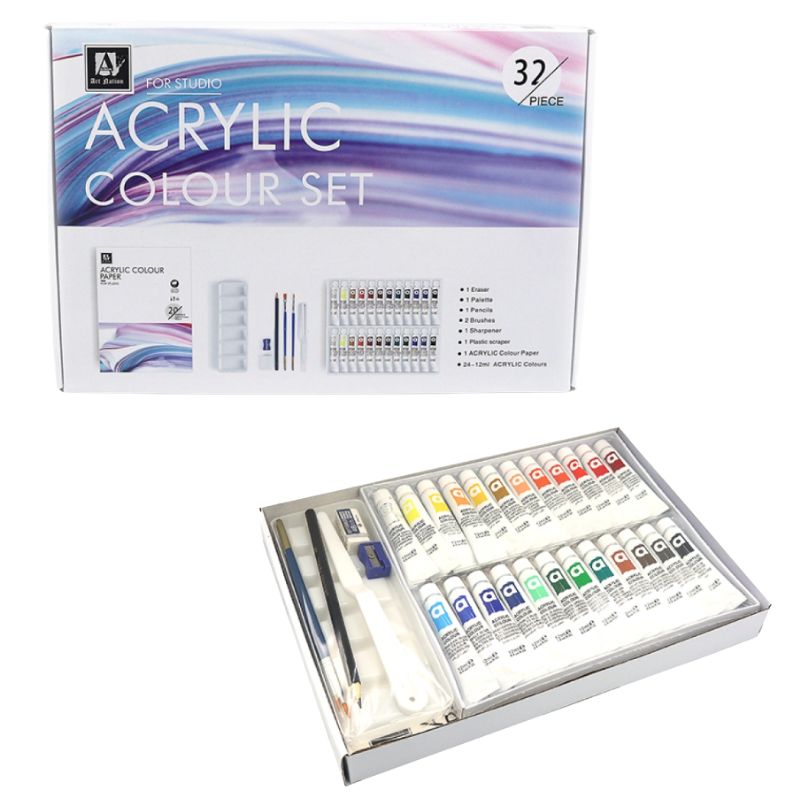 Set of acrylic paints "Art Nation" /A32/ ACRYLIC 32pcs (24 colors*12ml+1 eraser+1 pallet+1 pencil+2 brushes+1 brush+1 pen) (1/12)