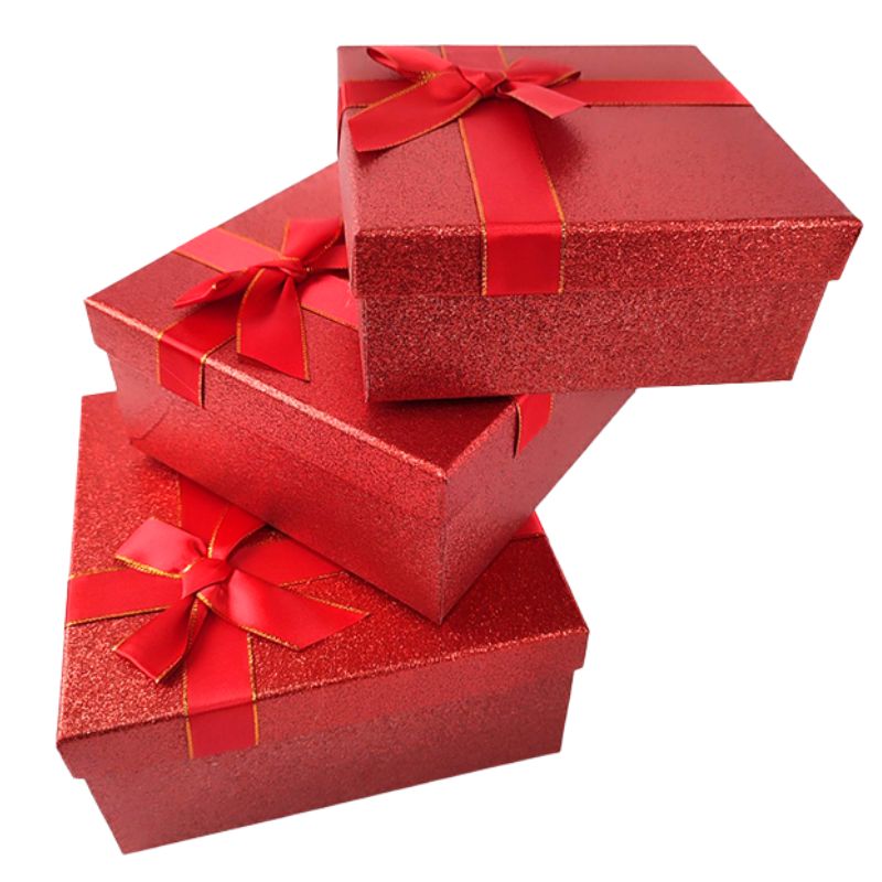 Gift box /271000/ red square shiny 3pcs/pack, 19.5x19.5x9.5-15.5x15.5x6.5 cm