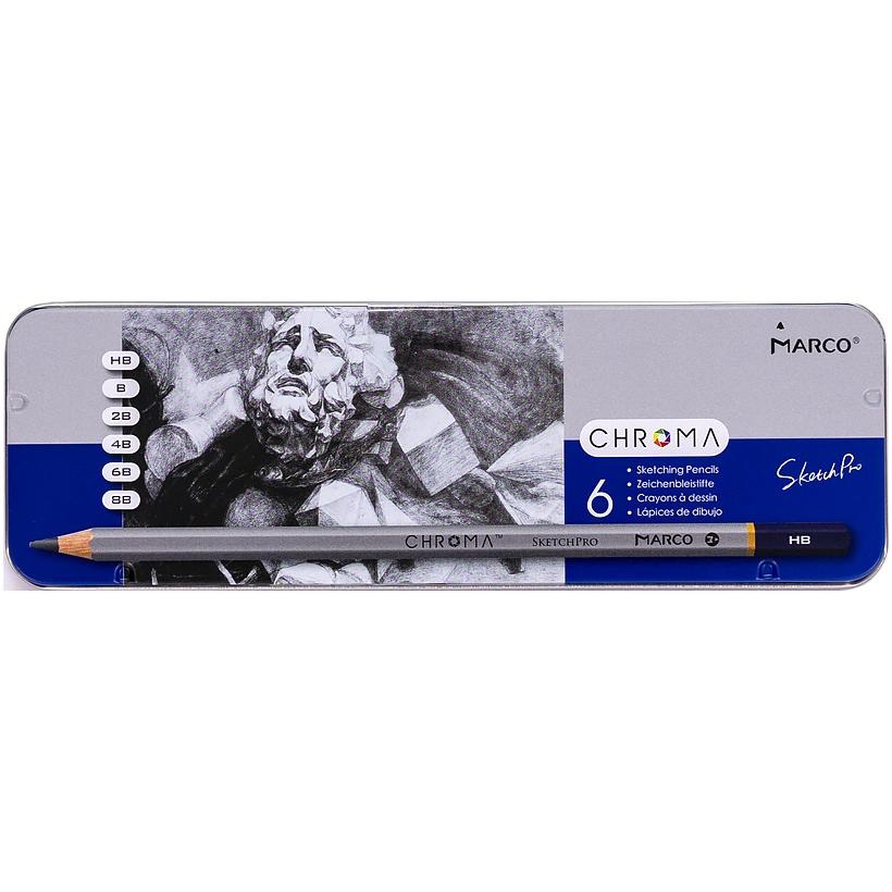 Set of graphite pencils 8015-6TN "Chroma" (HB, B, 2B, 4B, 6B, 8B) 6 pcs/pack, metal case (1/24/144)