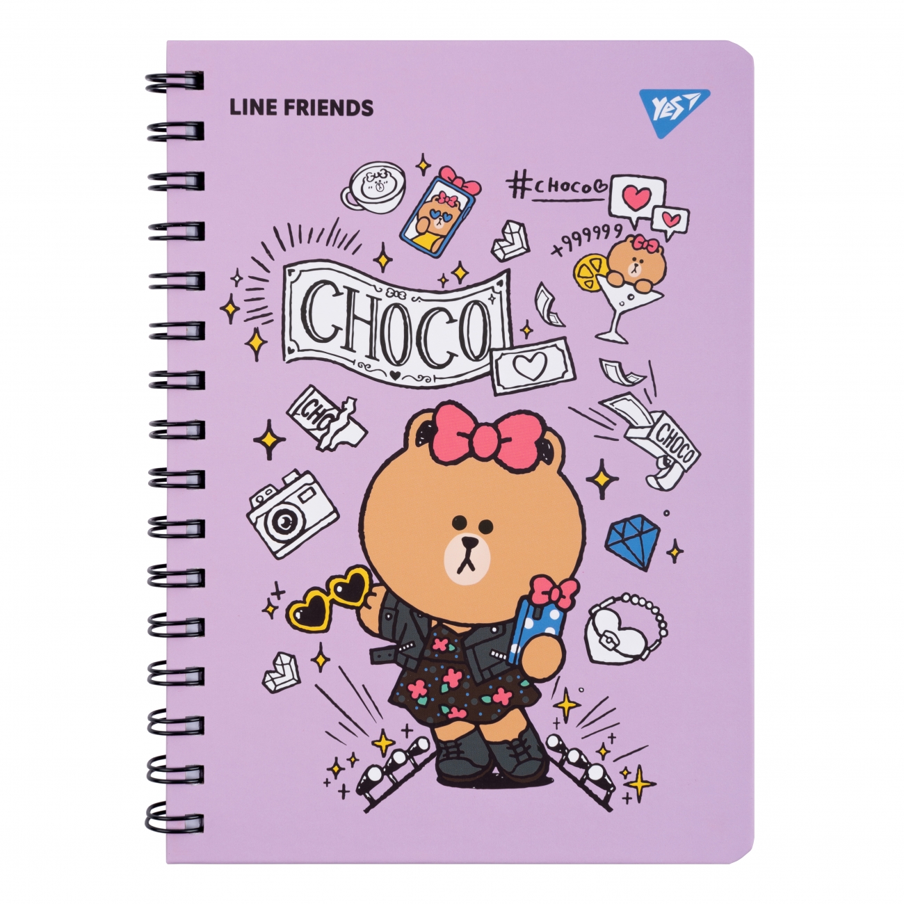 Notepad A5/80 double spiral with eraser "YES" /151771/ "Line Friends" Choco (1/10/20)