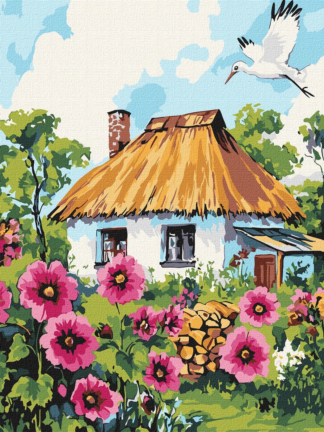 Picture by number "Ideyka" /KHO6407/ "Malves near the house" 30*40 cm