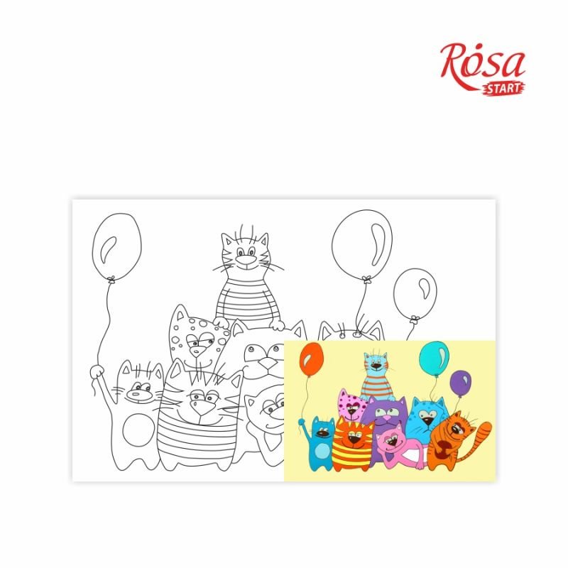 Painting on cardboard with contour "ROSA START" 20*30 Cartoon #33 "Cats with balls" /047/ WITHOUT PAINTS