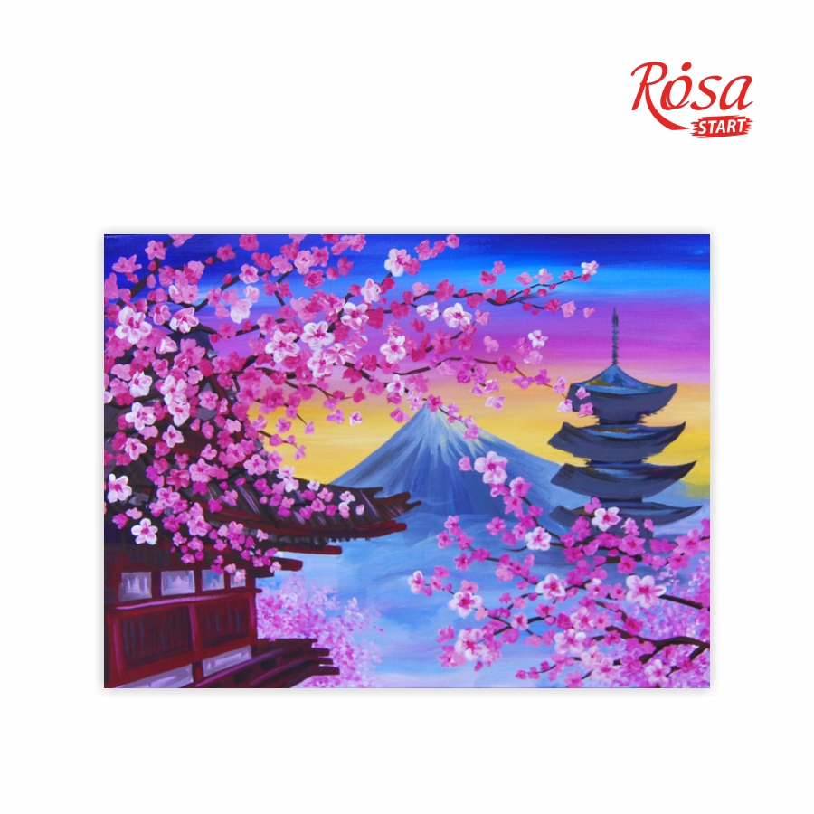 Painting on cardboard with contour "ROSA START" 30*40 Landscape No. 16 "Sakura blossom" /962/ WITHOUT PAINTS