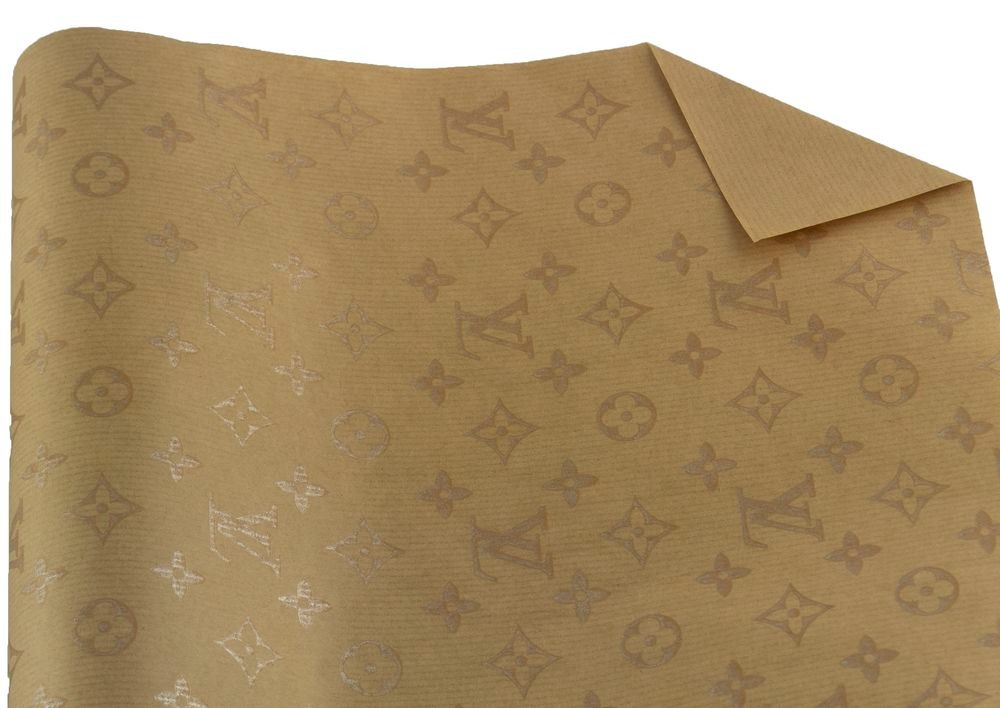 Папір пакувальний крафт двосторонній "Unison" /Пт 830.10/ "LOUIS VUITTON" золото на крафтіі, 0,7*7м , 1арк.