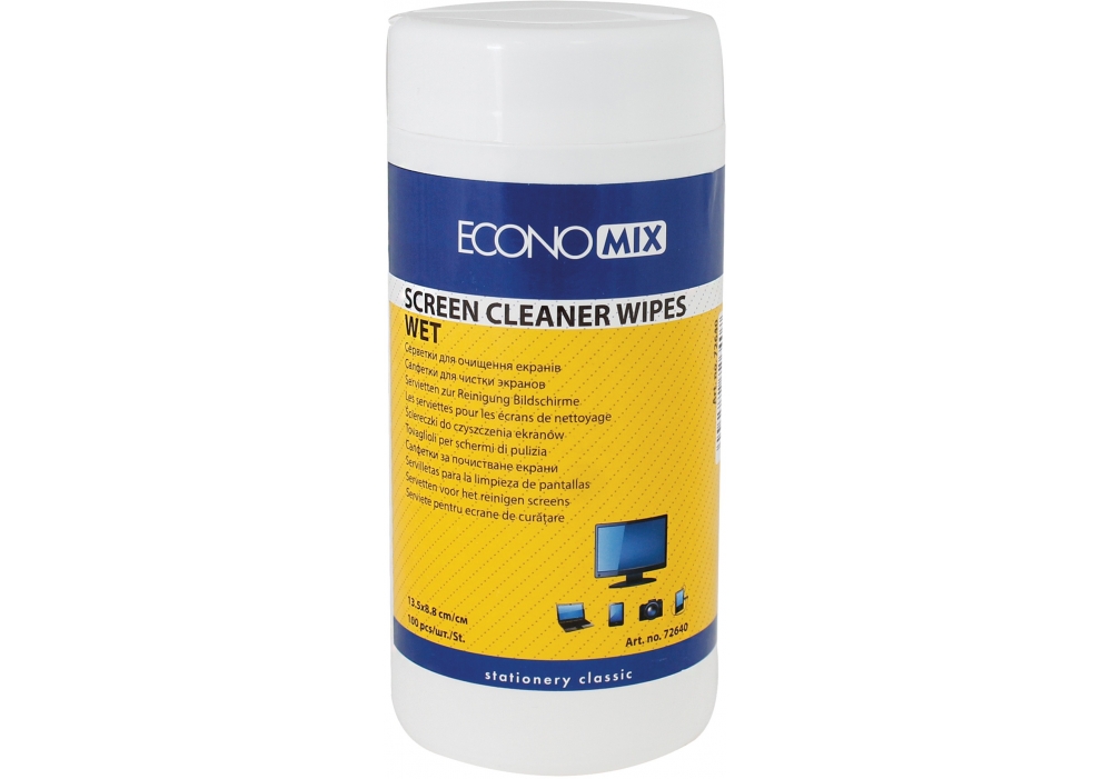 Wipes "Economix" /E72640/ wet for cleaning screens 100 pcs. round tube (1/15)