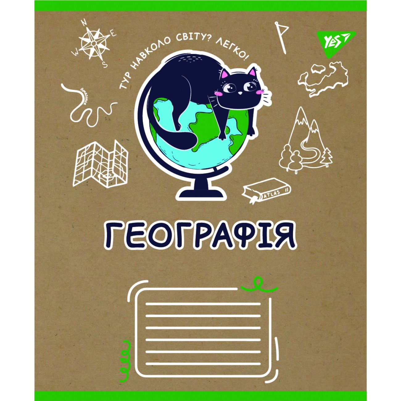 Student's notebook "YES" 48 sheets # /767453/ "SUBJECT - GEOGRAPHY (Black cat) kraft (5/200)