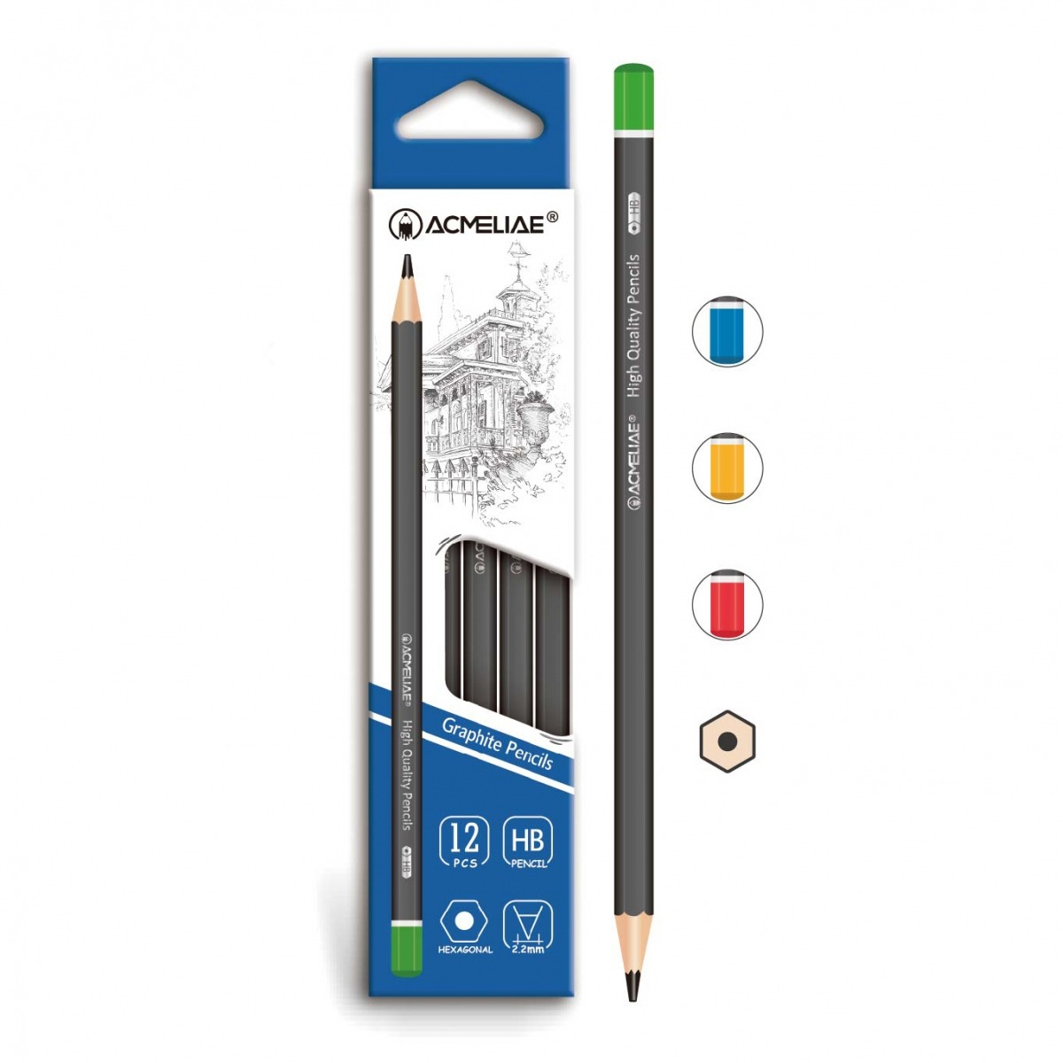 Pencil h/g "Acmeliae" /43510/ HB hexagonal body, tip, 2.2 mm, mix (12/144)