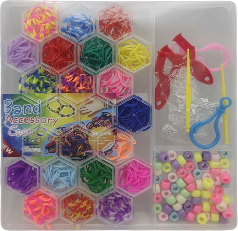 Set for creativity /205-1/ elastic bands for weaving 400 pcs. "Honeycombs" + beads + tools_20*19cm
