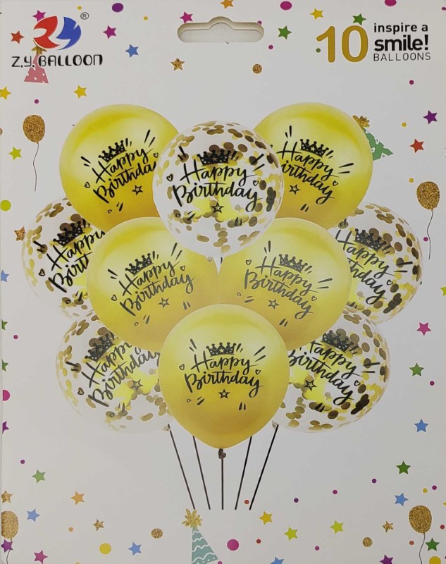 Набір повітряних кульок /1212-10-1/ "Happy birthday" 10шт.*30см золоті