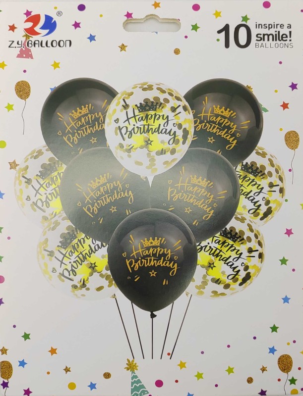 Набір повітряних кульок /1212-10-3/ "Happy birthday" 10шт.*30см чорно-золоті (1/10)