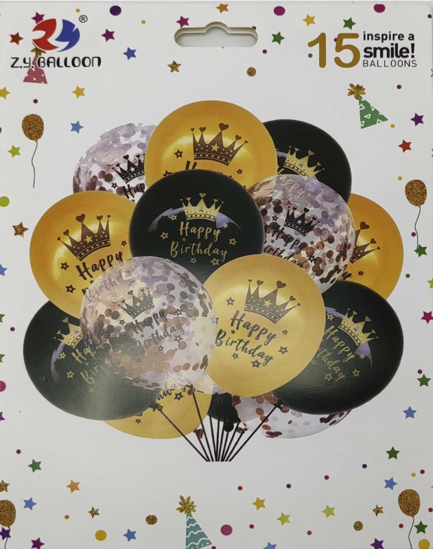 Набір повітряних кульок /1212-15-4/ 15шт.*30см "Happy birthday" рожеві,золоті,чорні