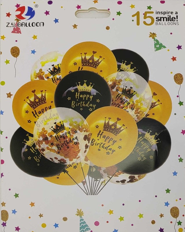 Набір повітряних кульок /1212-15-3/ 15шт.*30см "Happy birthday" золоті,чорні