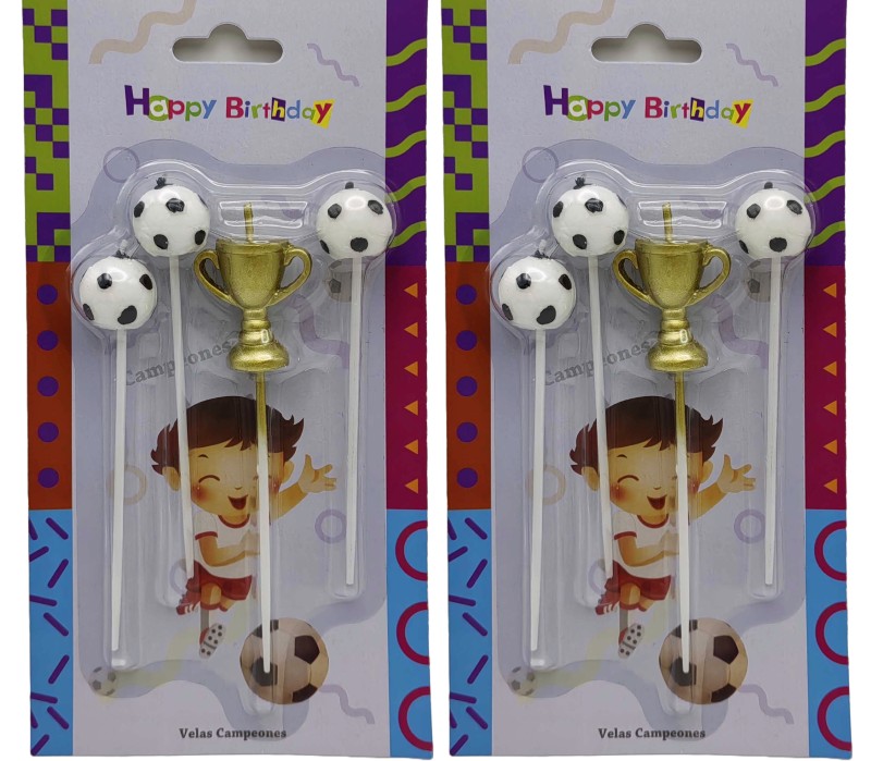 Candle /2503/ set: 3 pcs.*2.5 cm + 1 pc.*4 cm "Football, ball, cup"